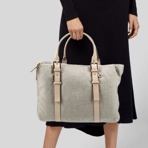 India Hicks Duchess of Windsor Top Handle Canvas and Leather Tote Bag Beige OS